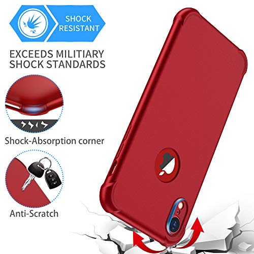 ORETECH Designed for iPhone XR Case, with[2 x Tempered Glass Screen Protector] 360 Full Body Shockproof Anti Scratch Protection Cover Hard PC Soft Rubber Silicone Case for iPhone XR 6.1'' 2018 Red