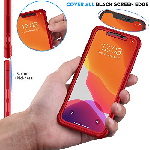 ORETECH Designed for iPhone XR Case, with[2 x Tempered Glass Screen Protector] 360 Full Body Shockproof Anti Scratch Protection Cover Hard PC Soft Rubber Silicone Case for iPhone XR 6.1'' 2018 Red