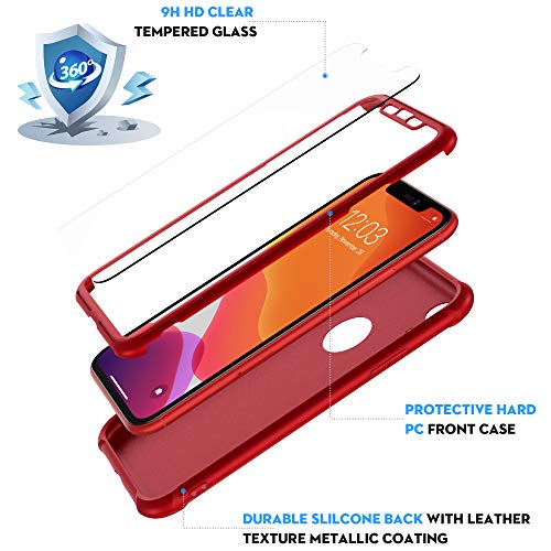 ORETECH Designed for iPhone XR Case, with[2 x Tempered Glass Screen Protector] 360 Full Body Shockproof Anti Scratch Protection Cover Hard PC Soft Rubber Silicone Case for iPhone XR 6.1'' 2018 Red