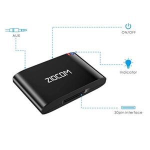 ZIOCOM 30 Pin Bluetooth Adapter Receiver for Bose iPod iPhone SoundDock and Other 30 pin Dock Speakers with 3.5mm Aux Cable(Not for Car and Motorcycles), Black