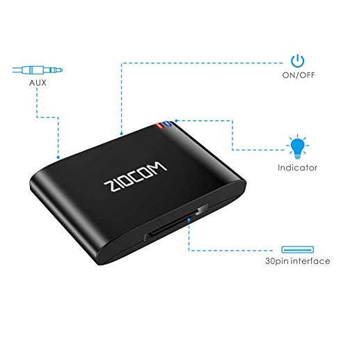 ZIOCOM 30 Pin Bluetooth Adapter Receiver for Bose iPod iPhone SoundDock and Other 30 pin Dock Speakers with 3.5mm Aux Cable(Not for Car and Motorcycles), Black