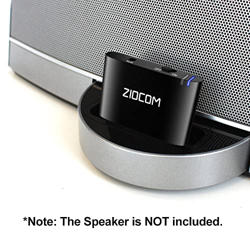 ZIOCOM 30 Pin Bluetooth Adapter Receiver for Bose iPod iPhone SoundDock and Other 30 pin Dock Speakers with 3.5mm Aux Cable(Not for Car and Motorcycles), Black