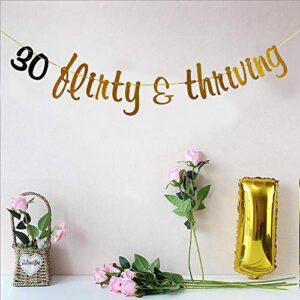 30 Flirty & Thriving Banner, 30th Anniversary Birthday Bunting Sign, Dirty Thirty Party Decorations, Gold and Black Glitter