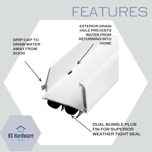 New: KS Hardware,Patent Pending, Adjustable Double Bubble Door Sweep, Draft Stopper, Under Door Seal for Exterior Doors, 1 3/4" x 42", White (42 inch)