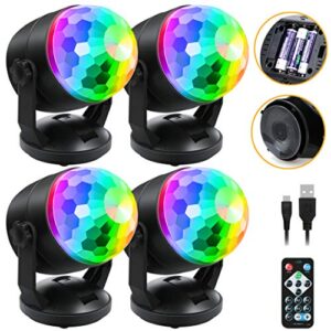 [4-pack] sound activated party lights with remote control, battery powered/usb portable rbg disco ball light, dj lighting, strobe lamp 7 modes stage party supplies for home room dance parties karaoke