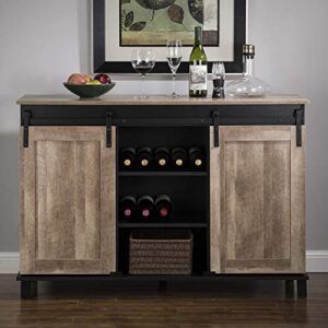 glitzhome rustic wine cabinet with storage 3-sections wood bar cabinet with wine storage home bar liquor alcohol corner cabinet with barn doors wine display sideboard for kitchen dining room, 47.2”l