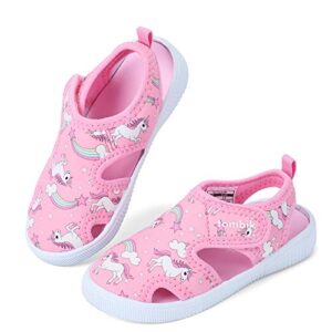 tombik toddler water shoes girls breathable walking sandals for beach, pool, swim pink/unicorn 6 us toddler