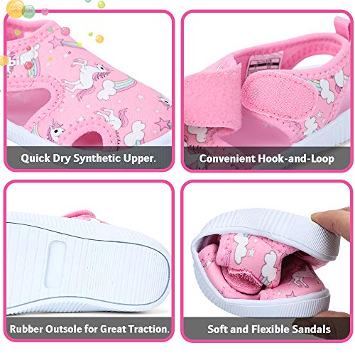 tombik Toddler Water Shoes Girls Breathable Walking Sandals for Beach, Pool, Swim Pink/Unicorn 6 US Toddler