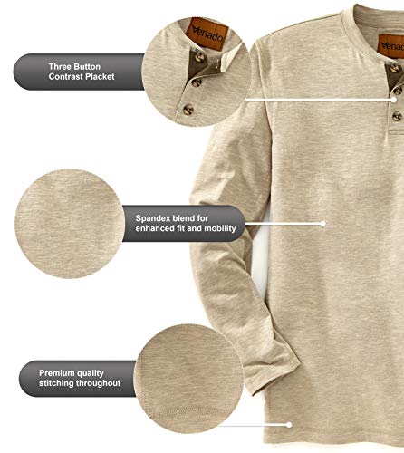 Venado Long Sleeve Shirts for Men – Flex Henley Shirts for Men Outdoor Wear (XX-Large Tall, Oatmeal)