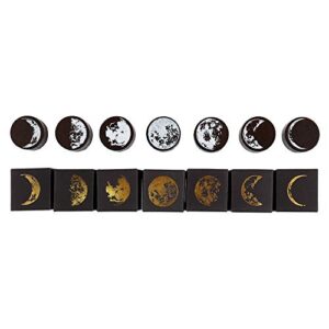 dizdkizd 7 pieces phases of the moon wooden rubber stamps, decorative mounted rubber stamp set for diy craft, letters diary and scrapbooking