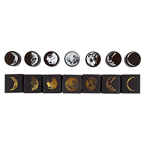 Dizdkizd 7 Pieces Phases of The Moon Wooden Rubber Stamps, Decorative Mounted Rubber Stamp Set for DIY Craft, Letters Diary and Scrapbooking