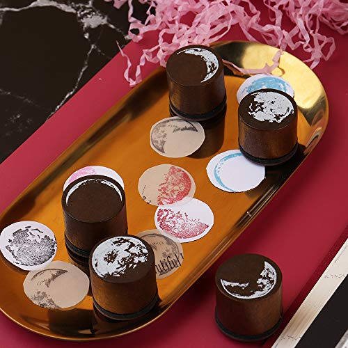 Dizdkizd 7 Pieces Phases of The Moon Wooden Rubber Stamps, Decorative Mounted Rubber Stamp Set for DIY Craft, Letters Diary and Scrapbooking