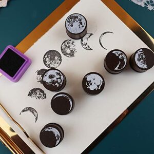 Dizdkizd 7 Pieces Phases of The Moon Wooden Rubber Stamps, Decorative Mounted Rubber Stamp Set for DIY Craft, Letters Diary and Scrapbooking