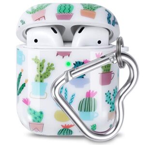 airpods case cover, olytop cute cactus airpods 2nd 1st generation protective case cover hard skin ipods 2/1 cover women girl for apple airpods 2nd 1st gen with keychain -cactus