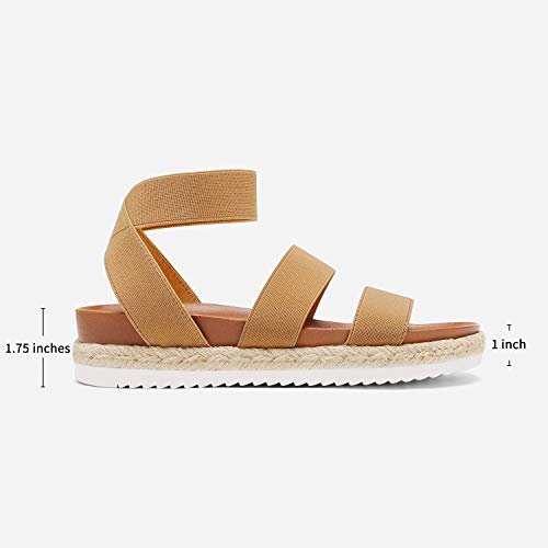 DREAM PAIRS Women's Open Toe Elastica Ankle Strap Espadrille Dressy Flatform Wedge Sandals Elastic Ankle Strap Platform Sandals, Jimmie, Camel, Size 7