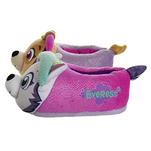 Nickelodeon Girls’ Paw Patrol Slippers – Plush Fuzzy Slippers: Everest, Sky (Toddler/Kid), Size 11/12, Skye/Everest