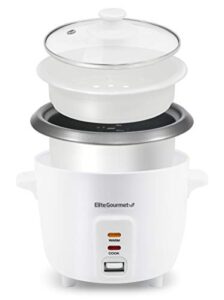 elite gourmet erc-006nst maxi-matic electric rice cooker with non-stick inner pot makes soups, stews, grains, cereals, keep warm feature, 6 cups cooked (3 cups uncooked), white