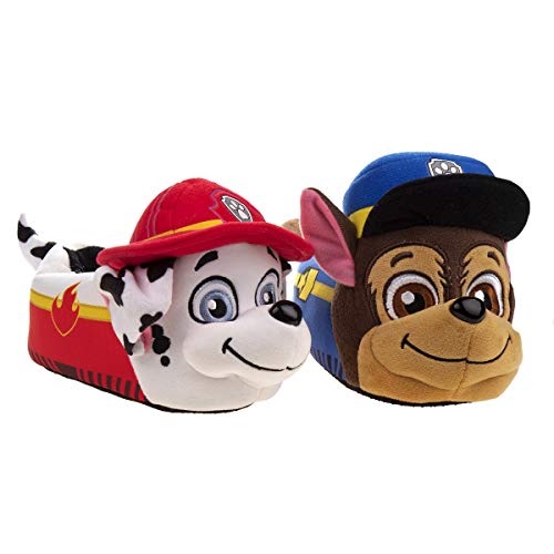 Nickelodeon Boys’ Paw Patrol Slippers –Plush Fuzzy Slippers: Chase, Marshall (Toddler/Boy), Size 5/6, Chase/Marshall