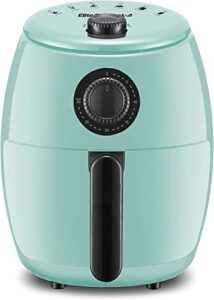elite gourmet eaf-0201bl personal compact space saving electric hot air fryer oil-less healthy cooker, timer & temperature controls, 1000w, 2.1 quart, mint