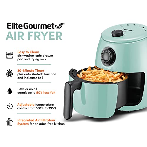 Elite Gourmet EAF-0201BL Personal Compact Space Saving Electric Hot Air Fryer Oil-Less Healthy Cooker, Timer & Temperature Controls, 1000W, 2.1 Quart, Mint