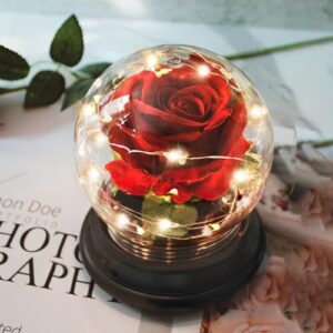 beauty and the beast rose for her, artificial flower rose light up rose in dome rose flower 1pc