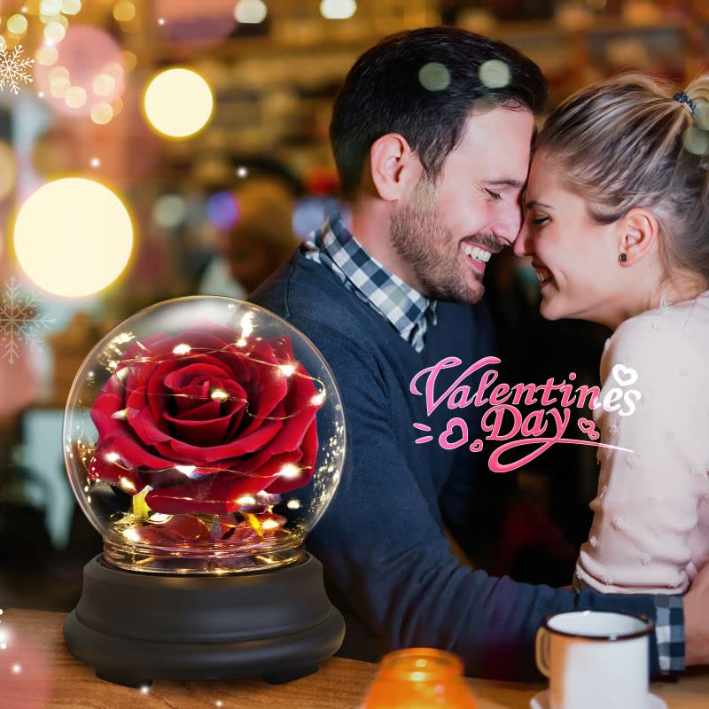 Beauty and the Beast Rose for Her, Artificial Flower Rose Light up Rose in Dome Rose Flower 1PC