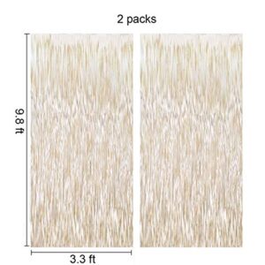 Champagne Gold Backdrop Curtains -6.5x9.8 feet, Pack of 2 | LILF Matte Foil Fringe Curtain Tinsel Streamers Backdrop with Non-Marking Tape for Birthday Bachelorette Party Decoration Photo Booth Props