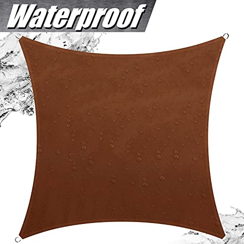 ColourTree 14' x 14' Brown Square Waterproof Sun Shade Sail Canopy Awning Shelter Fabric Screen, 95% UV Blockage UV & Water Resistant, for Outdoor Patio Garden Carport (We Make Custom Size)