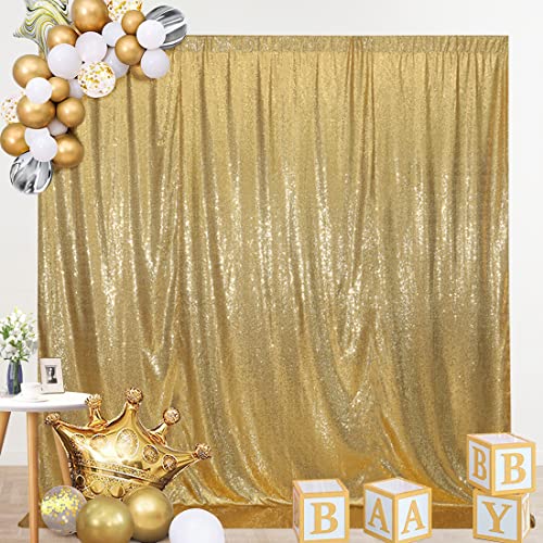 SquarePie Sequin Backdrop Not See Through Thick Stain Background for Photography Glitter Curtain Party 7FT x 7FT Gold