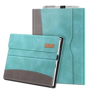 fintie case for 12.3 inch microsoft surface pro 7 plus, surface pro 7, surface pro 6, pro 5, pro 4, pro 3 - portfolio business cover with pocket, compatible with type cover keyboard, turquoise
