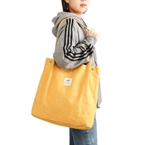 canvas tote bag for women girls washable, reusable carry shoulder bag with inner pocket(yellow)