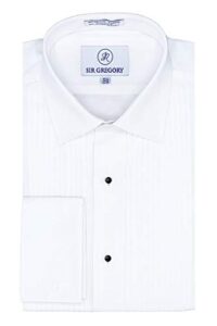 sir gregory men's regular fit tuxedo shirt 100% cotton laydown collar french cuff 1/4 inch pleat 16.5 neck 32/33 sleeve white