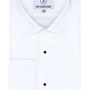 Sir Gregory Men's Regular Fit Tuxedo Shirt 100% Cotton Laydown Collar French Cuff 1/4 Inch Pleat 16.5 Neck 32/33 Sleeve White