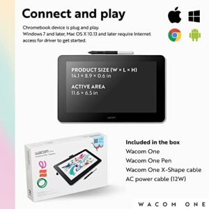 Wacom One HD Creative Pen Display, Drawing Tablet With Screen, 13.3" Graphics Monitor; includes Training & Software, works with Mac, PC & Chromebook, photo/video editing, drawing, design, & education