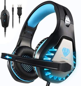 headsets for xbox one, ps4, pc, nintendo switch, mac, gaming headset with stereo surround sound, over ear gaming headphones with noise canceling mic, led light