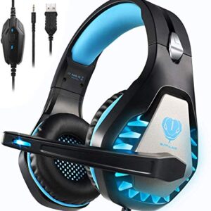 Headsets for Xbox One, PS4, PC, Nintendo Switch, Mac, Gaming Headset with Stereo Surround Sound, Over Ear Gaming Headphones with Noise Canceling Mic, LED Light