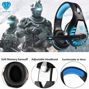 Headsets for Xbox One, PS4, PC, Nintendo Switch, Mac, Gaming Headset with Stereo Surround Sound, Over Ear Gaming Headphones with Noise Canceling Mic, LED Light