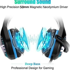 Headsets for Xbox One, PS4, PC, Nintendo Switch, Mac, Gaming Headset with Stereo Surround Sound, Over Ear Gaming Headphones with Noise Canceling Mic, LED Light