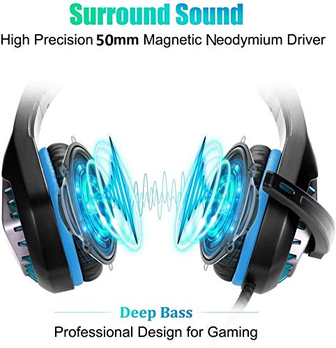 Headsets for Xbox One, PS4, PC, Nintendo Switch, Mac, Gaming Headset with Stereo Surround Sound, Over Ear Gaming Headphones with Noise Canceling Mic, LED Light