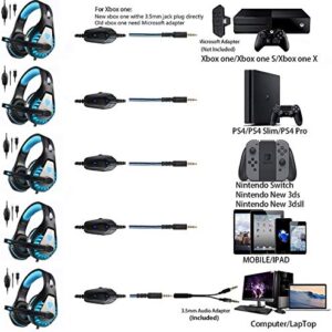 Headsets for Xbox One, PS4, PC, Nintendo Switch, Mac, Gaming Headset with Stereo Surround Sound, Over Ear Gaming Headphones with Noise Canceling Mic, LED Light