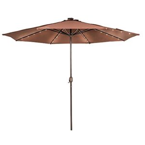 SUNDALE OUTDOOR 11FT 40 LED Lights Aluminum Patio Market Umbrella with Crank, Garden Pool Solar Powered Lighted Parasol, No Tilt (Coffee)