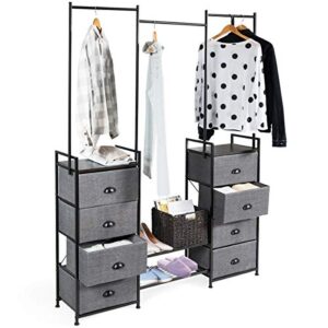 tangkula clothing rack with 8 fabric drawer shoe rack, 3 in 1 portable closet organizers and storage with metal clothes rails, open dresser wardrobe closet with garment rack for bedroom cloakroom