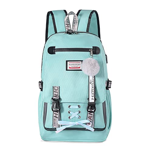 HANXIUCAO Kids Backpack Large Capacity Girls Backpack Teen Rucksack Female College Student Locked Schoolbag Anti-Theft Backpack with USB Charging Port (Green)