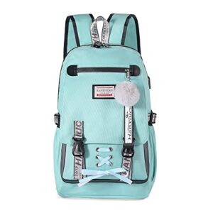 hanxiucao kids backpack large capacity girls backpack teen rucksack female college student locked schoolbag anti-theft backpack with usb charging port (green)