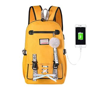 hanxiucao kids backpack large capacity girls backpack teen rucksack female college student locked schoolbag anti-theft backpack with usb charging port (yellow)