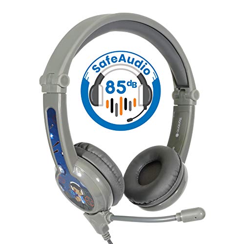 ONANOFF Galaxy, Volume-Safe Kids School and Gaming Headset with Microphone, Perfect for PS4, Xbox One, Nintendo Switch, or Computer, Grey