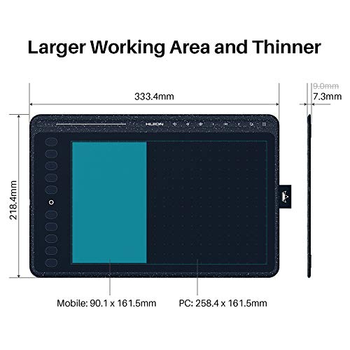 HUION HS611 Graphics Drawing Tablet Android Supported Pen Tablet Tilt Function Battery-Free Stylus 8192 Pen Pressure with 8 Multimedia Keys 10 Express Keys and Touch Strip(Starry Blue)