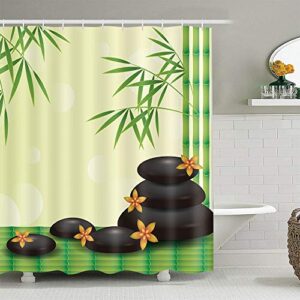 EARVO Spa Theme Shower Curtain, Bamboos Basalt Massage Stones Physical Therapy Enjoy Relaxing Time for Family Bathroom Decor Water-Repellent Cloth with Hooks, 72x72 inches LHEA784-72