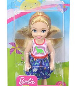 Barbie Club Chelsea Doll, 6-inch Blonde with Dinosaur-Themed Look, (GMR96)
