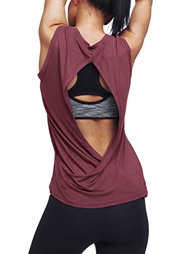 Mippo Workout Tank Tops for Women Cute Open Back Workout Tops Yoga Tops Athletic Workout Shirts Muscle Tanks Tennis Shirts Backless Tops for Women Magenta M